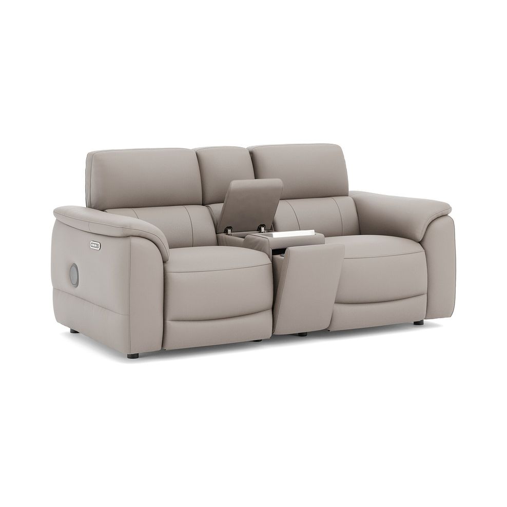 Phoenix 2 Seater Power Recliner Console Sofa with Smart Screen and Speakers in  Oyster Leather 3