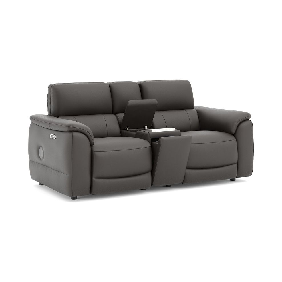 Phoenix 2 Seater Power Recliner Console Sofa with Smart Screen and Speakers in  Storm Leather 3
