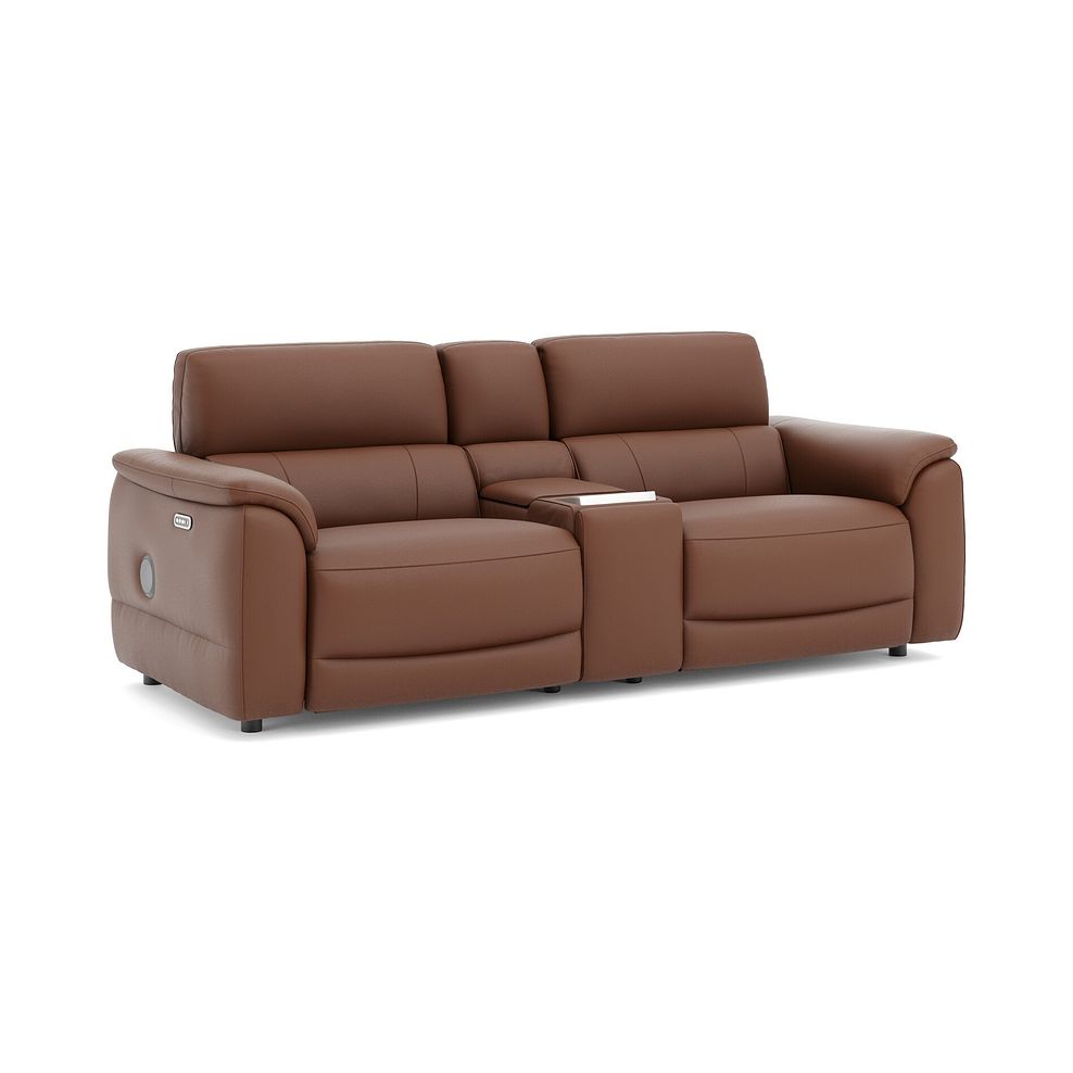 Phoenix 2.5 Seater Power Recliner Console Sofa with Smart Screen and Speakers in  Cognac Leather 1