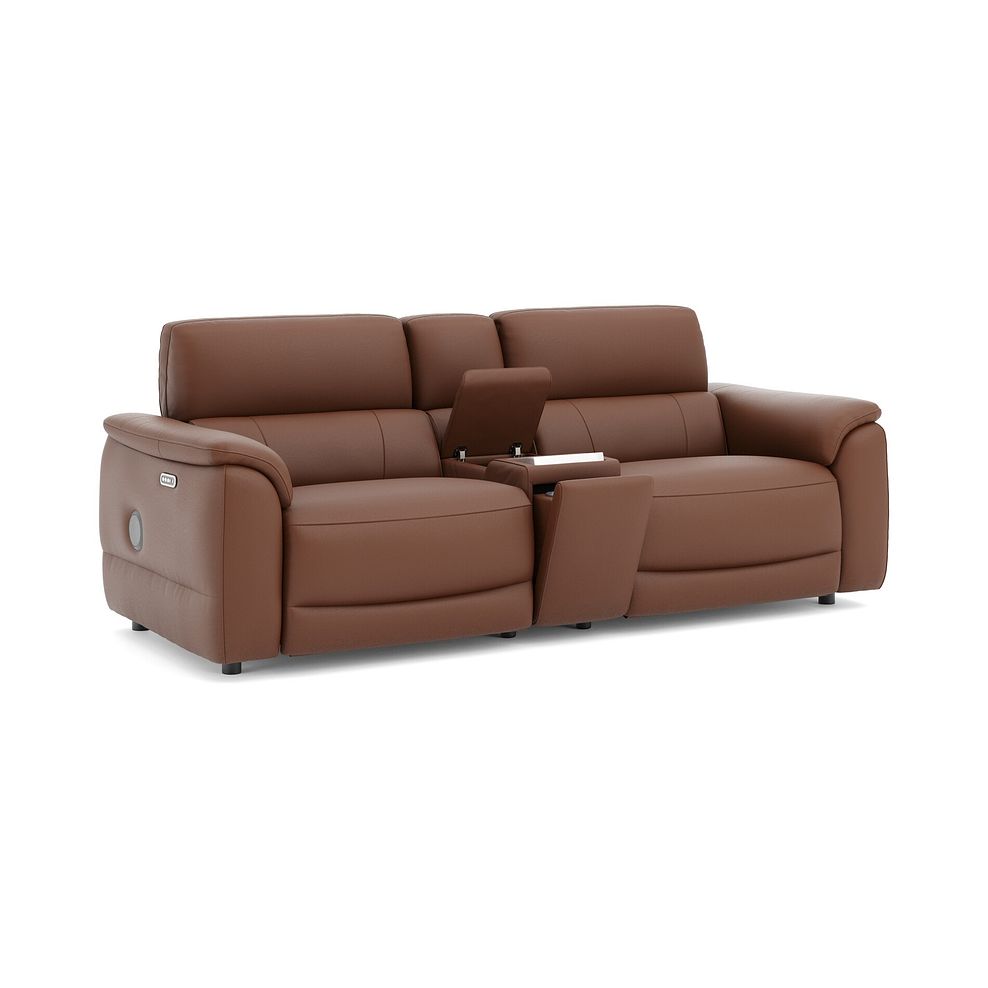 Phoenix 2.5 Seater Power Recliner Console Sofa with Smart Screen and Speakers in  Cognac Leather 3