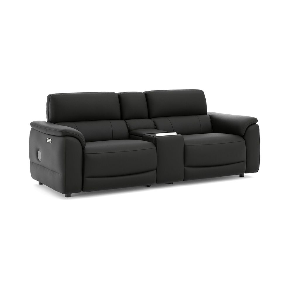 Phoenix 2.5 Seater Power Recliner Console Sofa with Smart Screen and Speakers in  Jet Black Leather 1