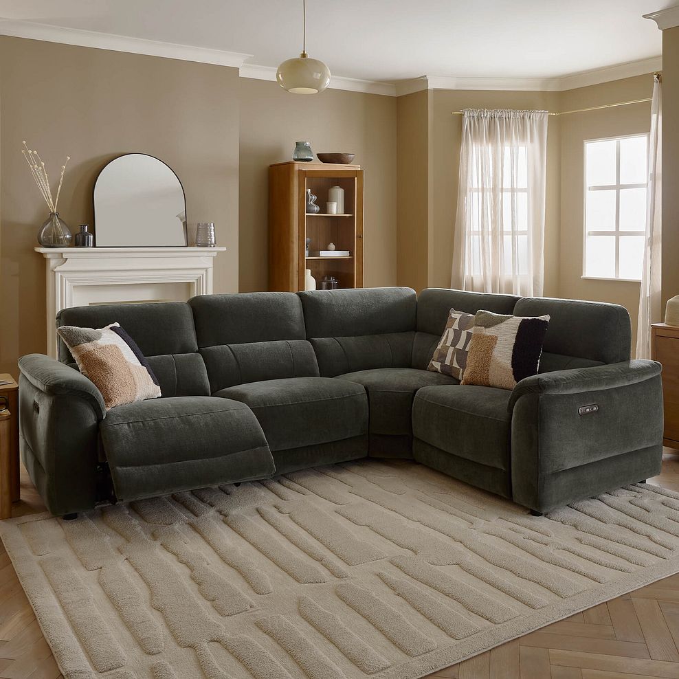 Phoenix Left Corner Recliner Sofa with Power Headrests in Manhattan Pine Fabric 2