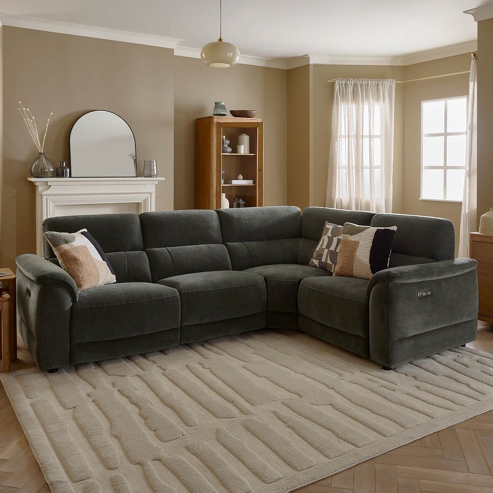 Phoenix Left Corner Recliner Sofa with Power Headrests in Manhattan Pine Fabric 1