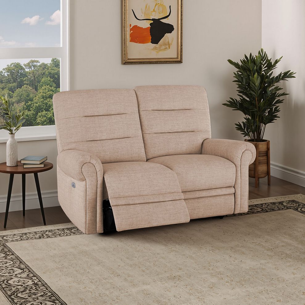 Eastbourne Recliner 2 Seater with USB - Plush Beige Fabric 1