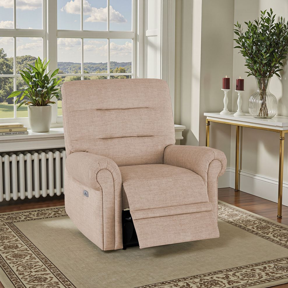 Eastbourne Recliner Armchair with USB - Plush Beige Fabric 1