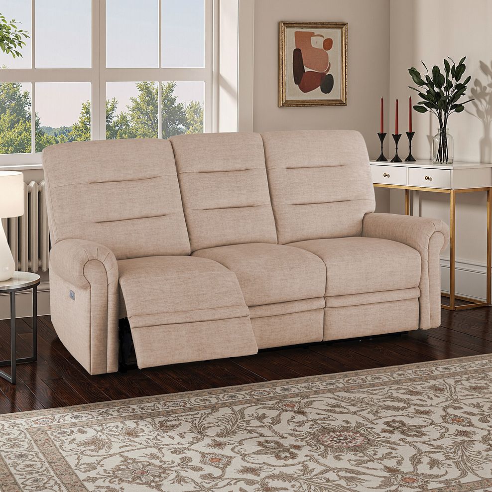 Eastbourne Recliner 3 Seater with USB - Plush Beige Fabric 1