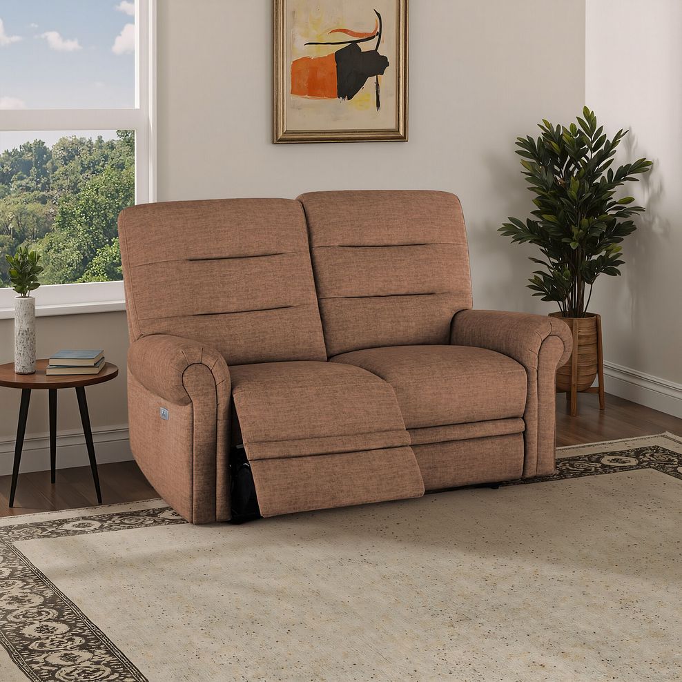Eastbourne Recliner 2 Seater with USB - Plush Brown Fabric 1