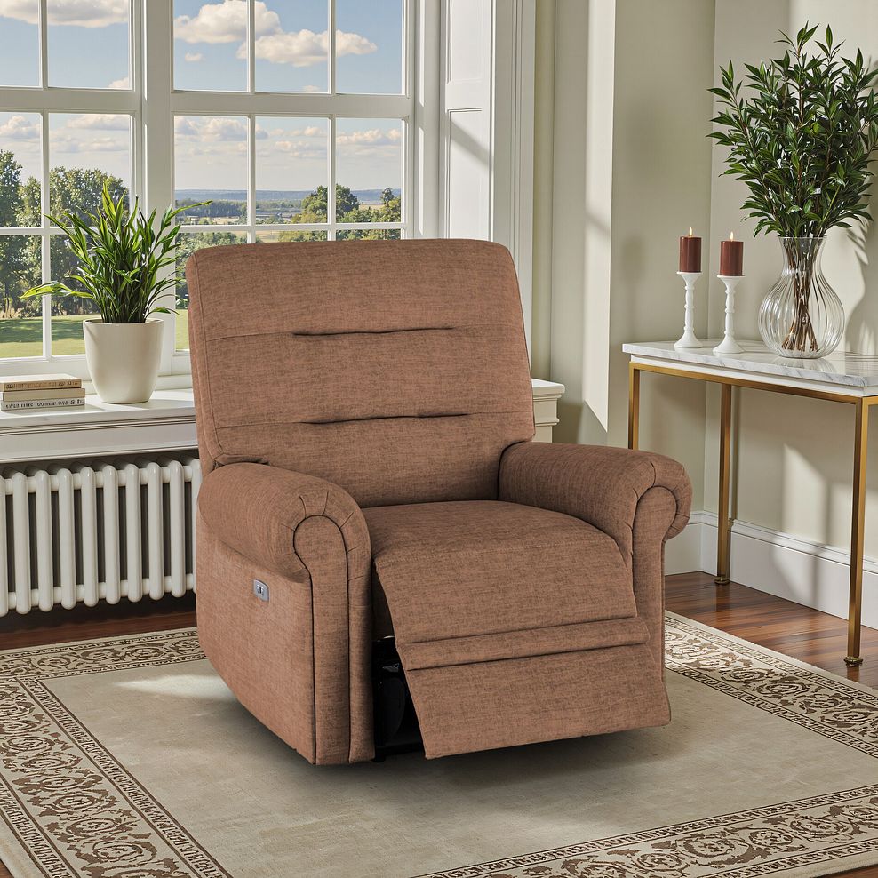 Eastbourne Recliner Armchair with USB - Plush Brown Fabric 1