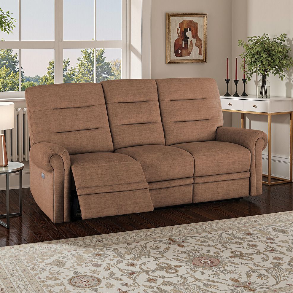 Eastbourne Recliner 3 Seater with USB - Plush Brown Fabric 1