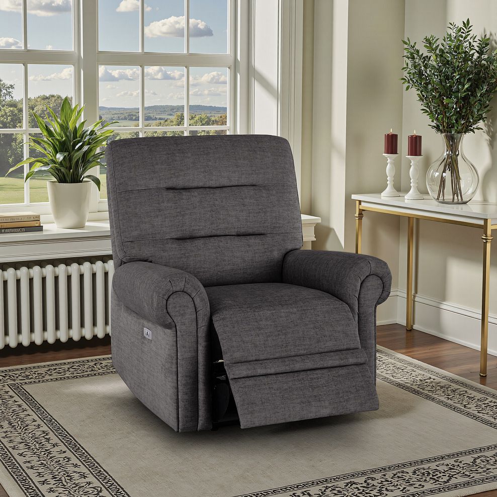 Eastbourne Recliner Armchair with USB - Plush Charcoal Fabric 1
