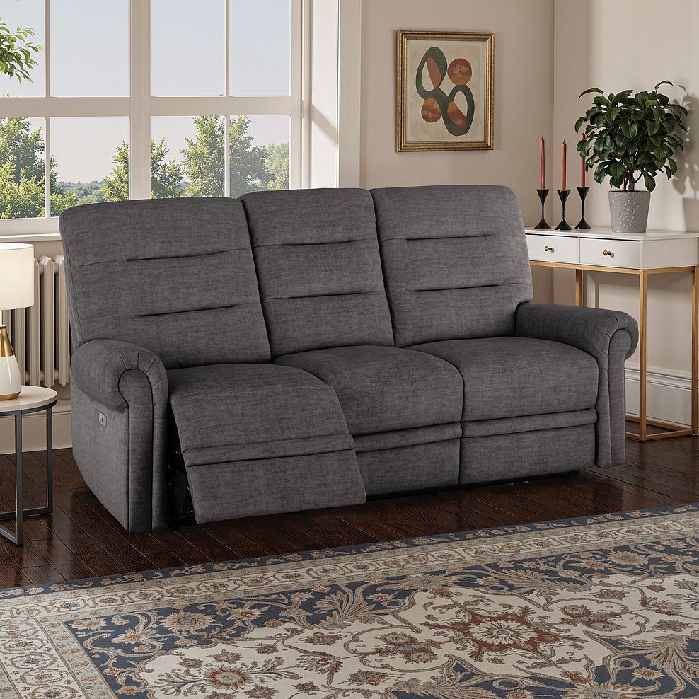 Eastbourne Recliner 3 Seater with USB - Plush Charcoal Fabric 1