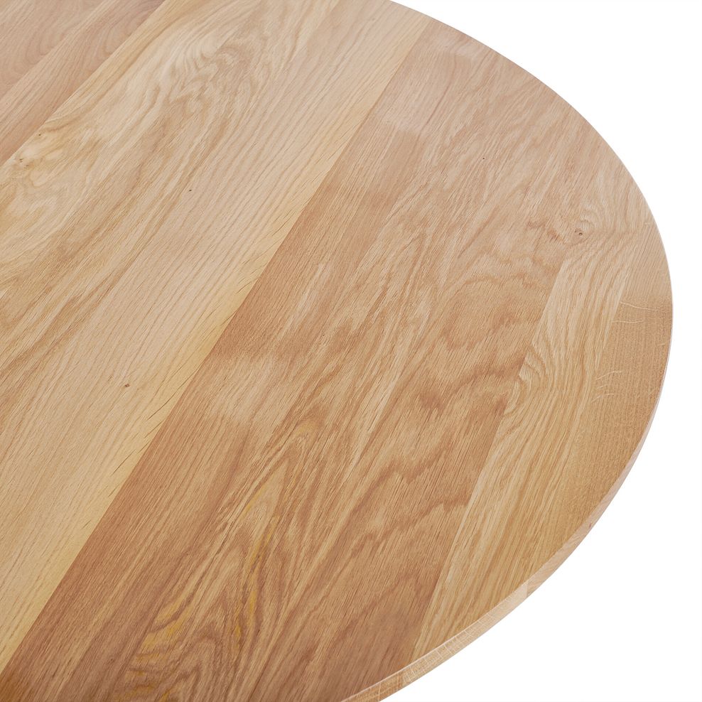 Provence Natural Solid Oak Round Table with Pyramid Base and 4 Scroll Back Plain Beige Fabric Chairs 5