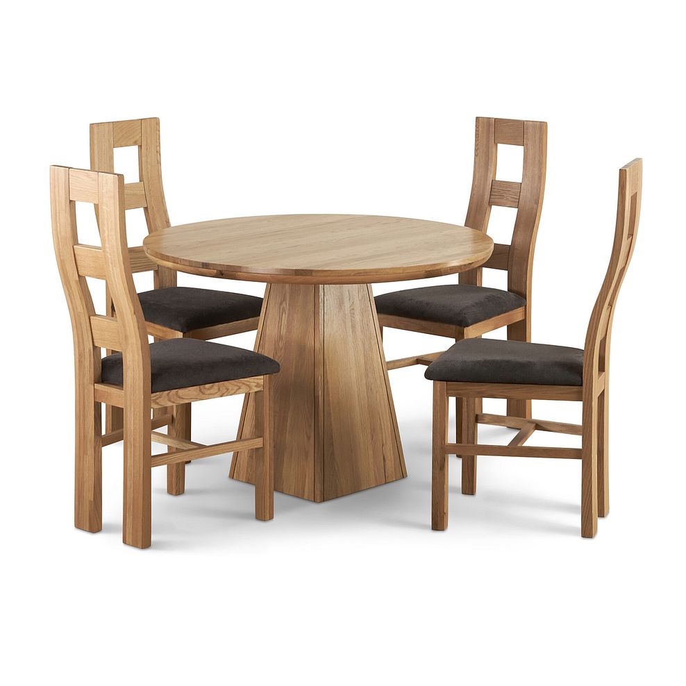 Provence Natural Solid Oak Round Table with Pyramid Base and 4 Wave Back Chairs with Charcoal Fabric Seats 1