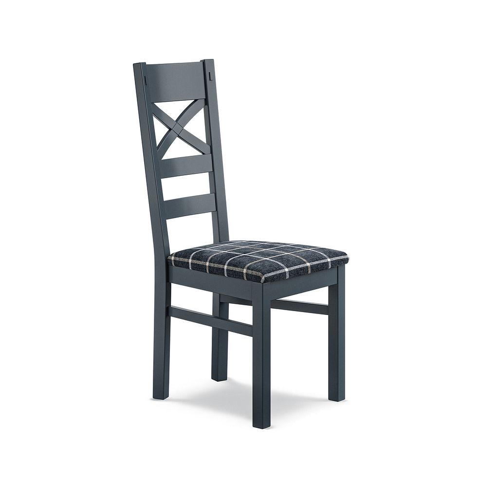 Richmond Ink Blue Painted Hardwood Dining Chair with Checked Slate Grey Fabric Seat 2