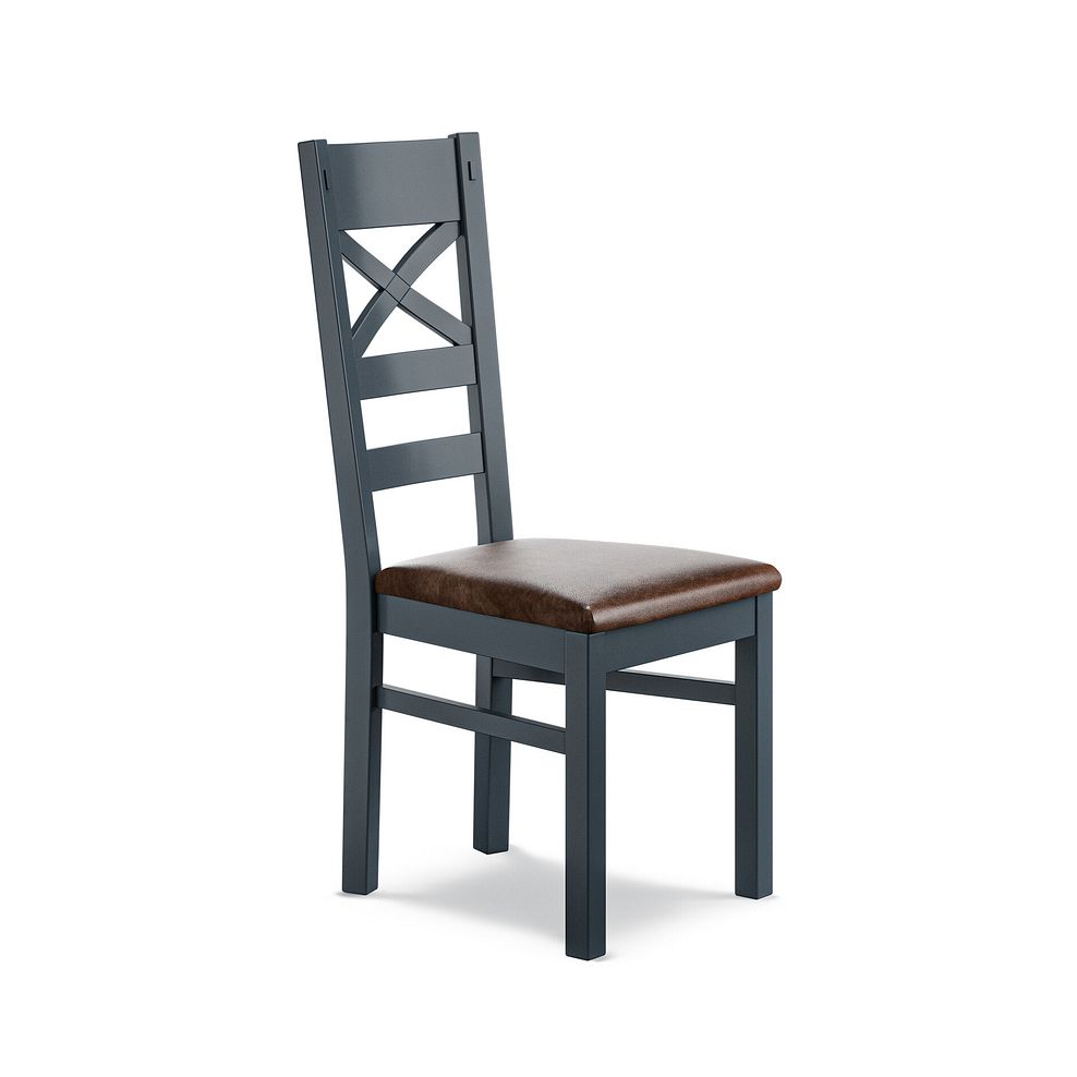 Richmond Ink Blue Painted Hardwood Dining Chair with Vintage Brown Leather Look Fabric Seat 1