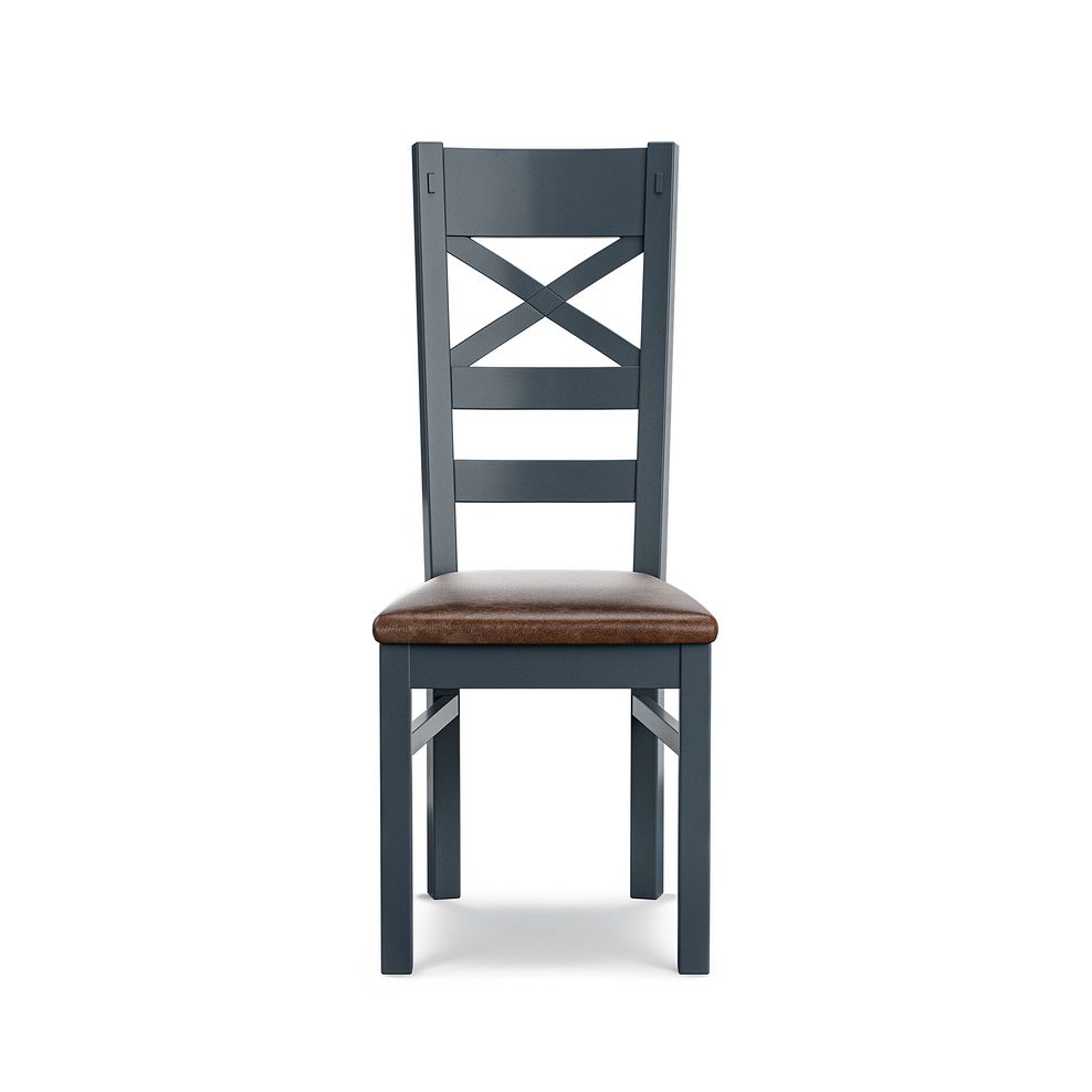 Richmond Ink Blue Painted Hardwood Dining Chair with Vintage Brown Leather Look Fabric Seat 2