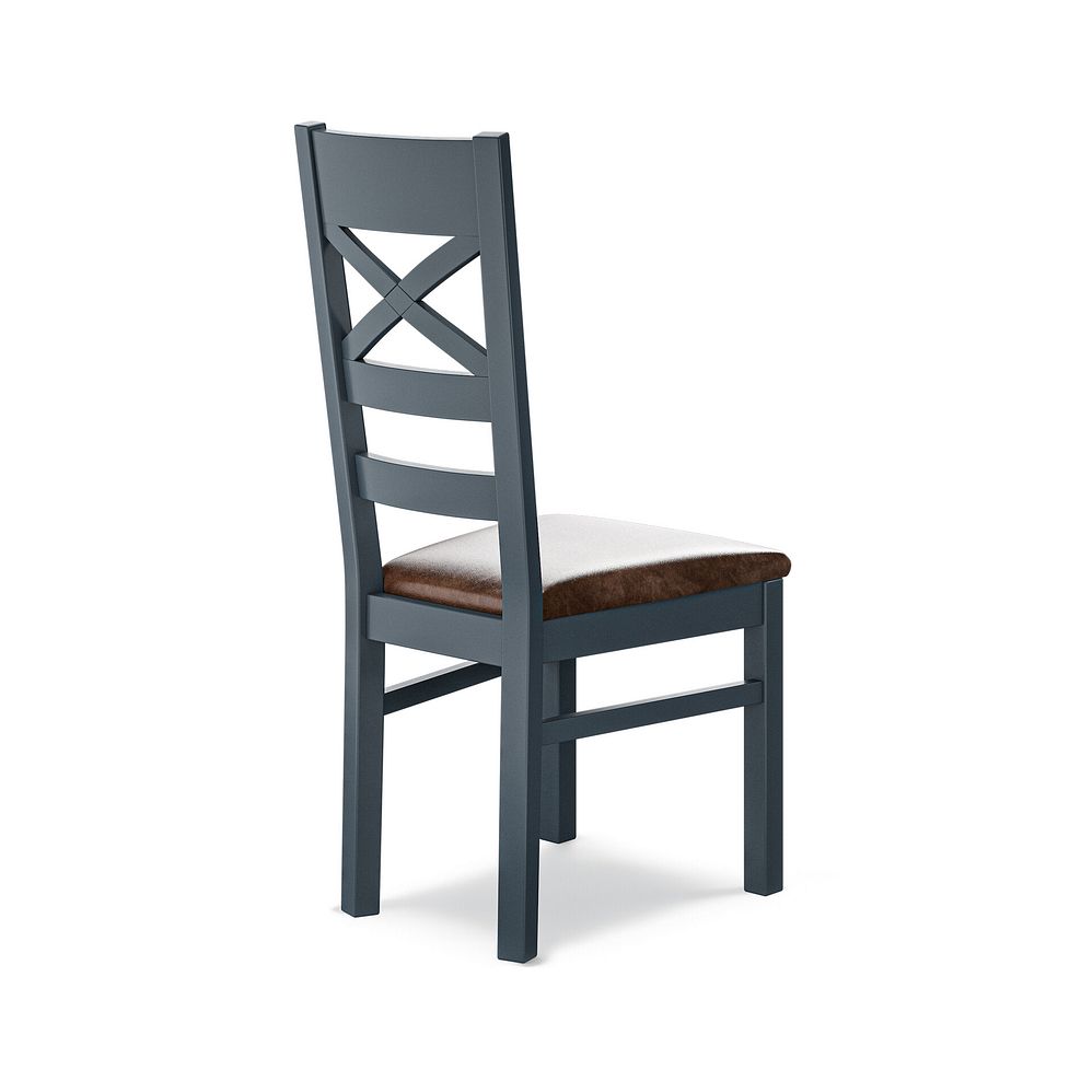 Richmond Ink Blue Painted Hardwood Dining Chair with Vintage Brown Leather Look Fabric Seat 3