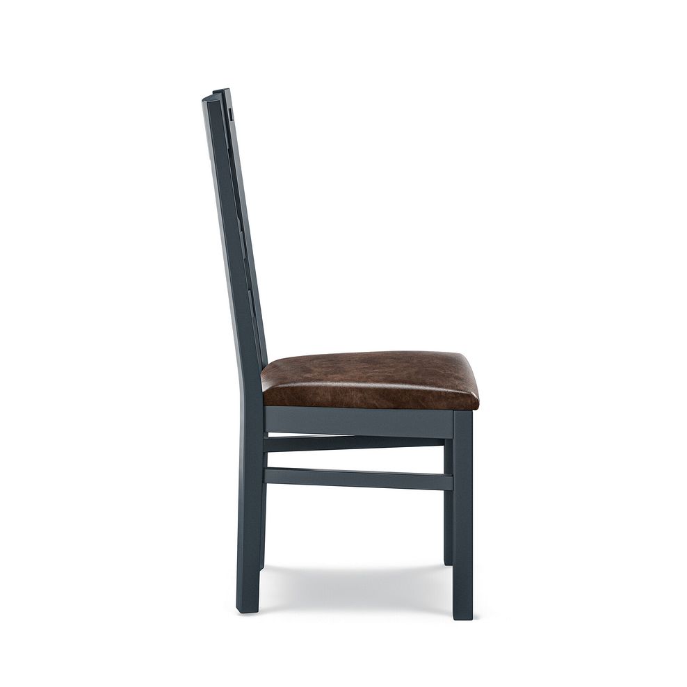 Richmond Ink Blue Painted Hardwood Dining Chair with Vintage Brown Leather Look Fabric Seat 5