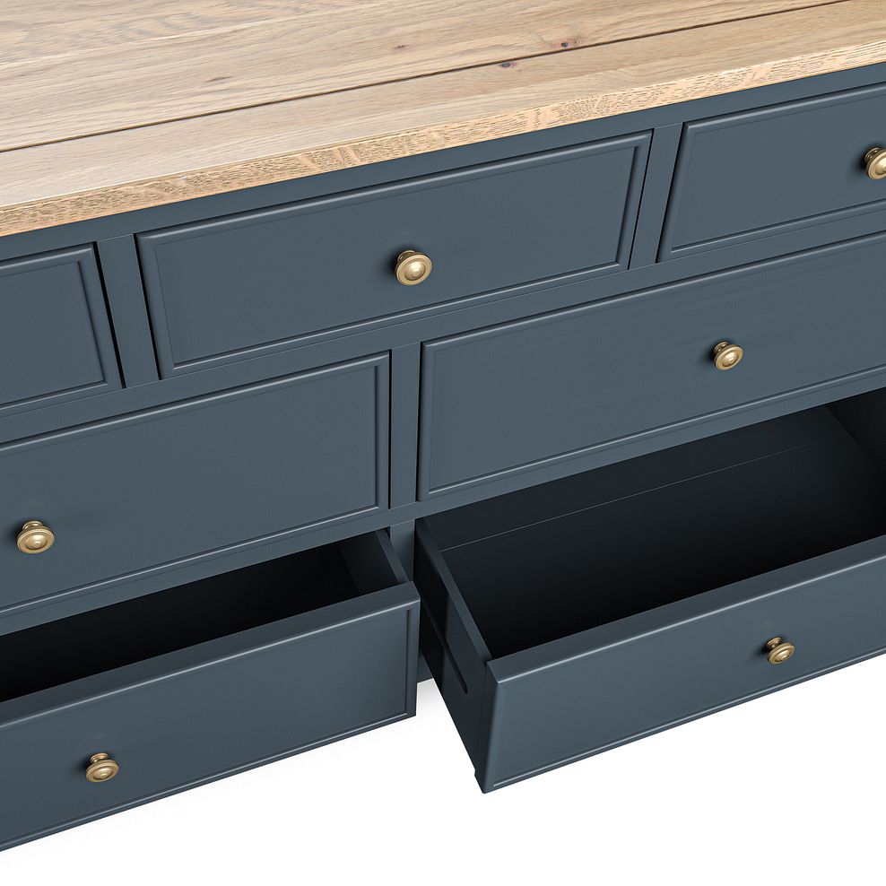 Richmond Smoked Oak Finish and Ink Blue Painted Hardwood 7 Drawer Chest 12