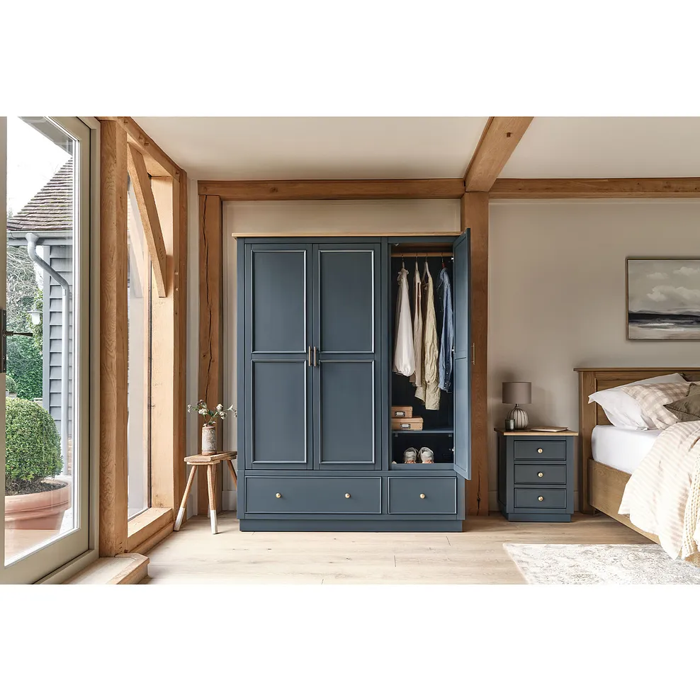 Richmond Smoked Oak Finish and Ink Blue Painted Hardwood Triple Wardrobe 2