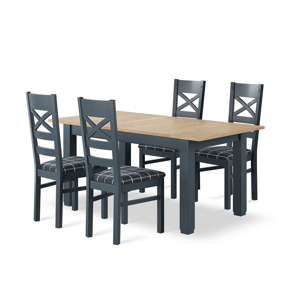 Richmond Smoked Oak Finish and Ink Blue Painted Extending Dining Table + 4 Richmond Ink Blue Painted Dining Chairs with Check Slate Seat Pads 2