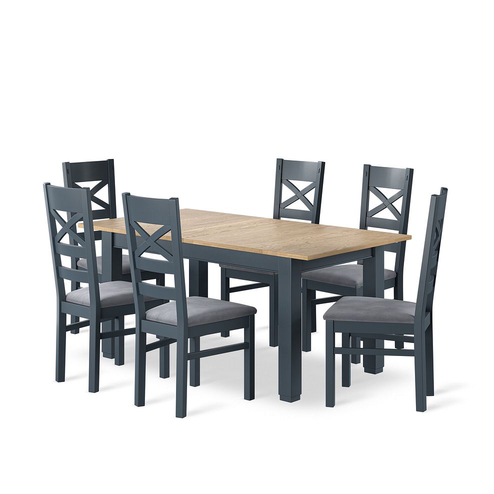 Richmond Smoked Oak Finish and Ink Blue Painted Extending Dining Table + 6 Richmond Painted Dining Chairs with Dappled Silver Seat Pads 2