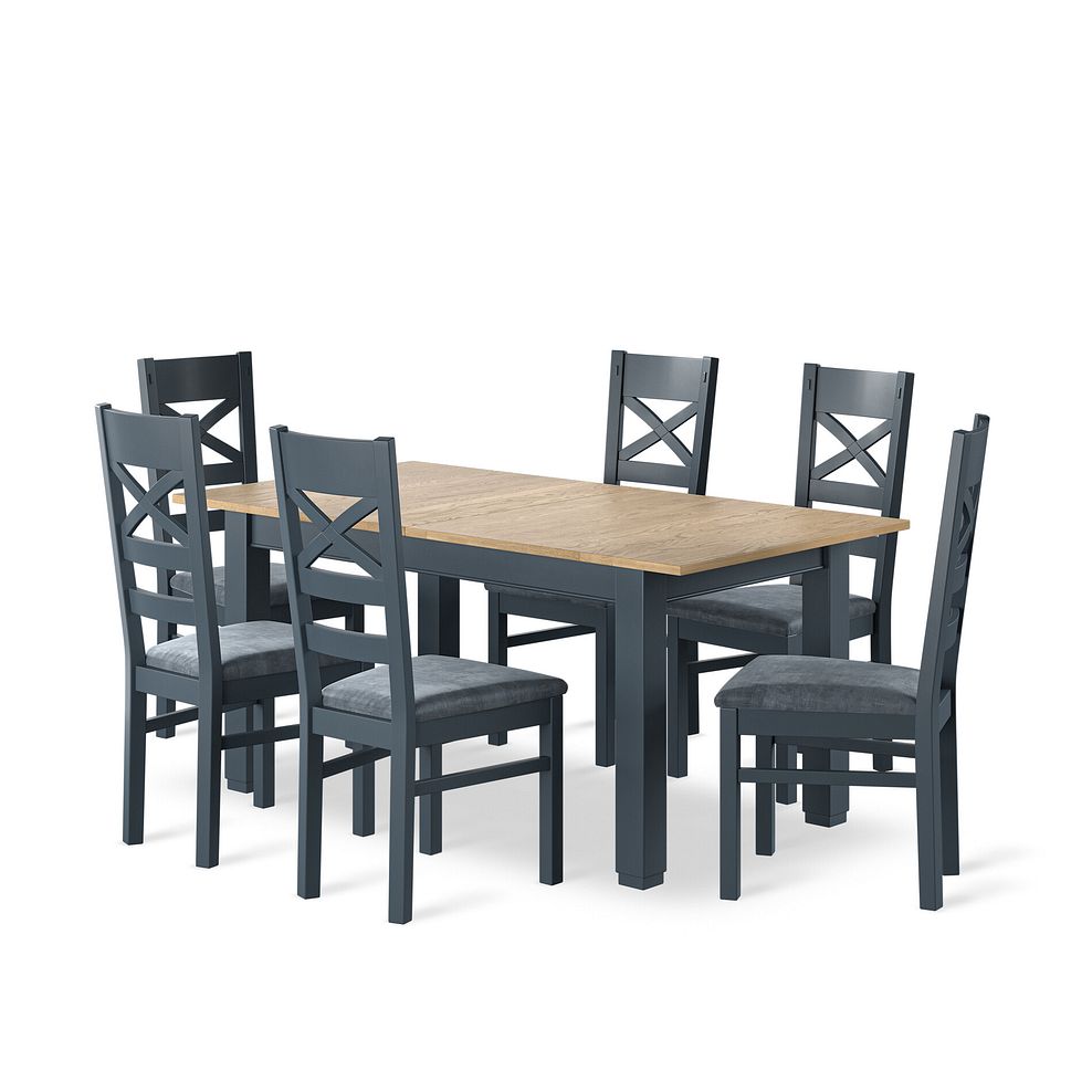 Richmond Smoked Oak Finish and Ink Blue Painted Extending Dining Table + 6 Richmond Painted Dining Chairs with Heritage Granite Seat Pads 2