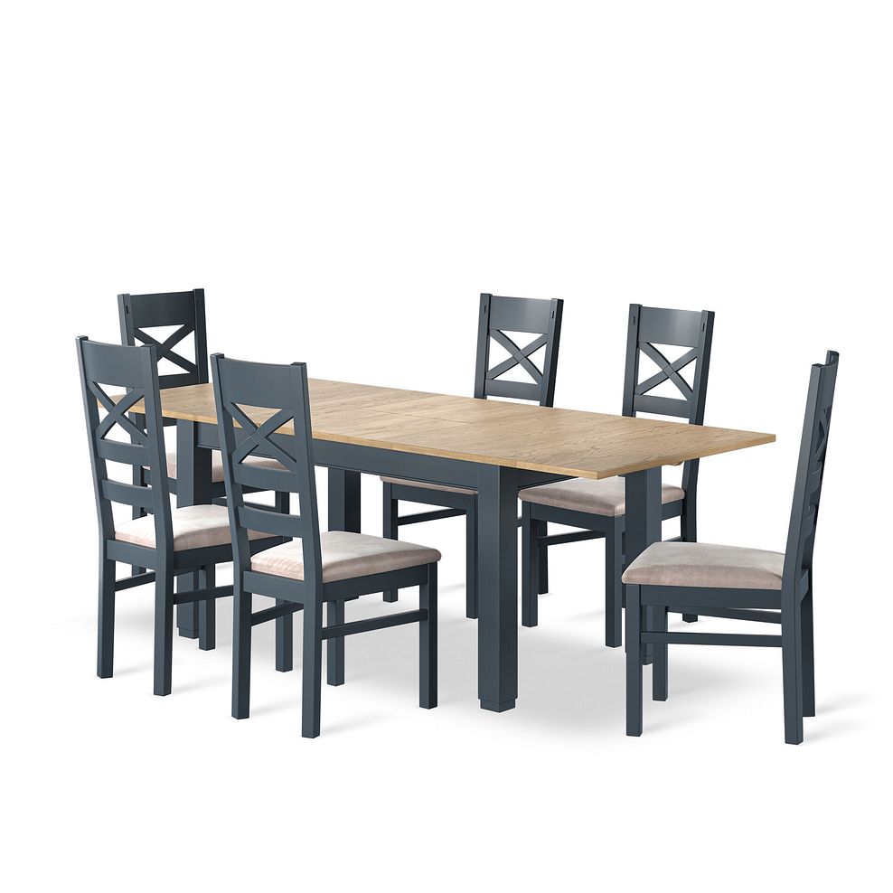 Richmond Smoked Oak Finish and Ink Blue Painted Extending Dining Table + 6 Richmond Painted Dining Chairs with Heritage Mink Seat Pads 2