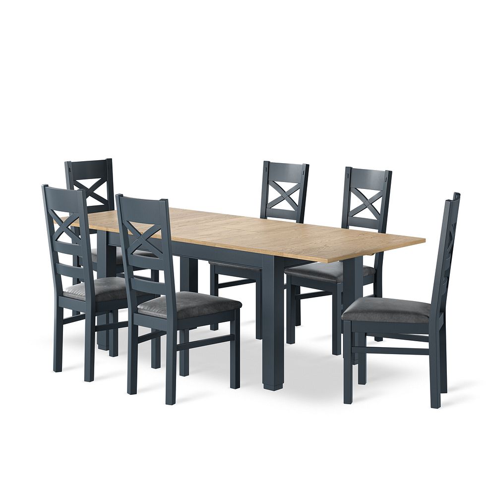 Richmond Smoked Oak Finish and Ink Blue Painted Extending Dining Table with 6 Richmond Chairs 1