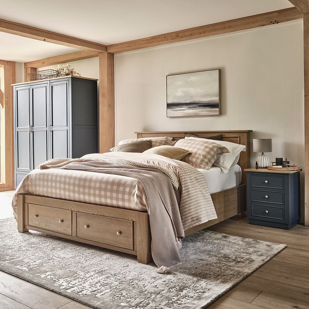 Richmond Smoked Oak Finish and Ink Blue Painted Hardwood 3 Drawer Bedside Table 3