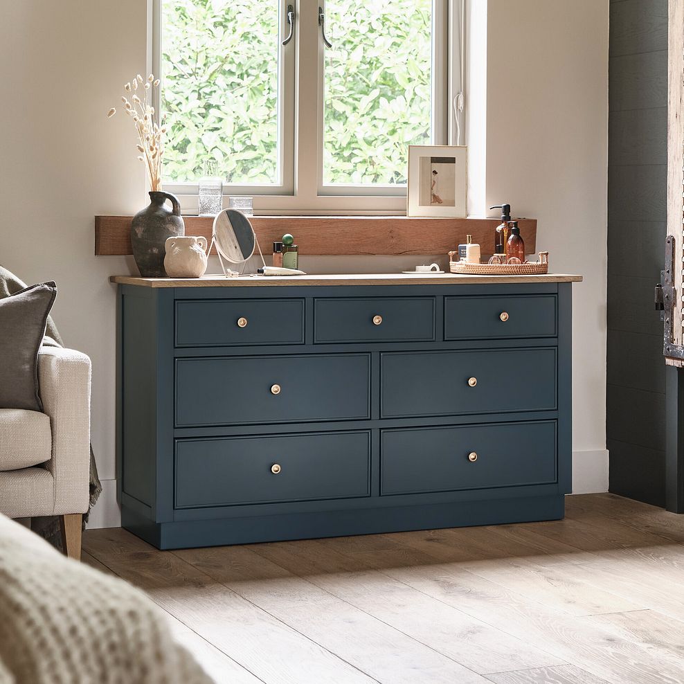 Richmond Smoked Oak Finish and Ink Blue Painted Hardwood 7 Drawer Chest 2