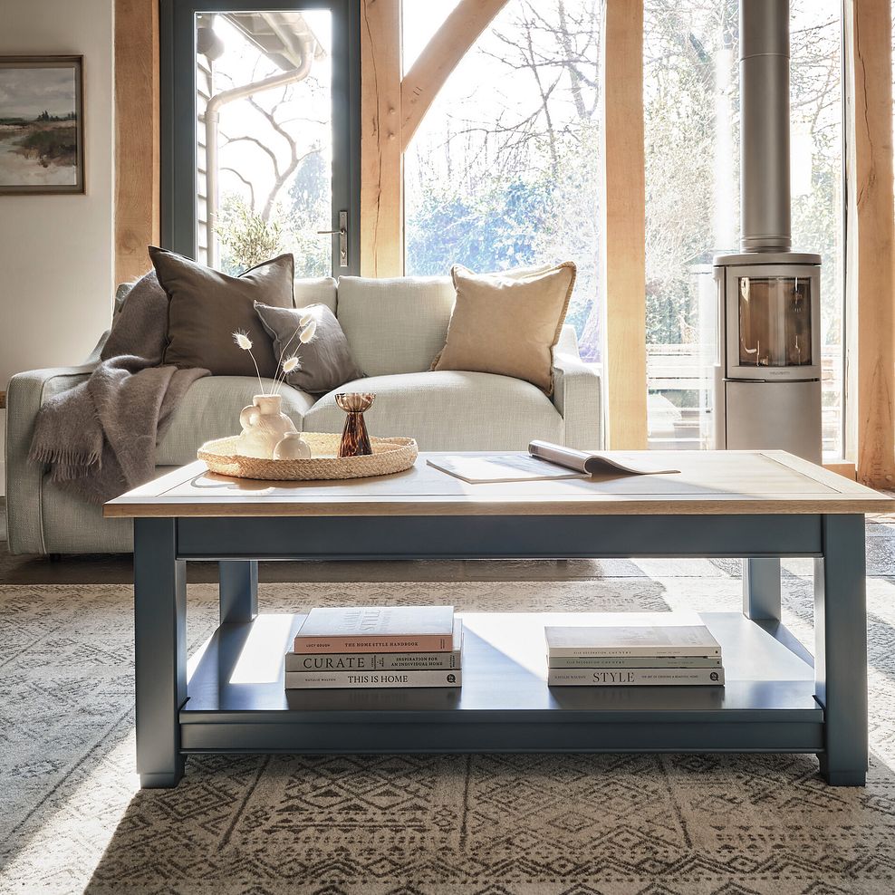 Richmond Smoked Oak Finish and Ink Blue Painted Hardwood Coffee Table 2