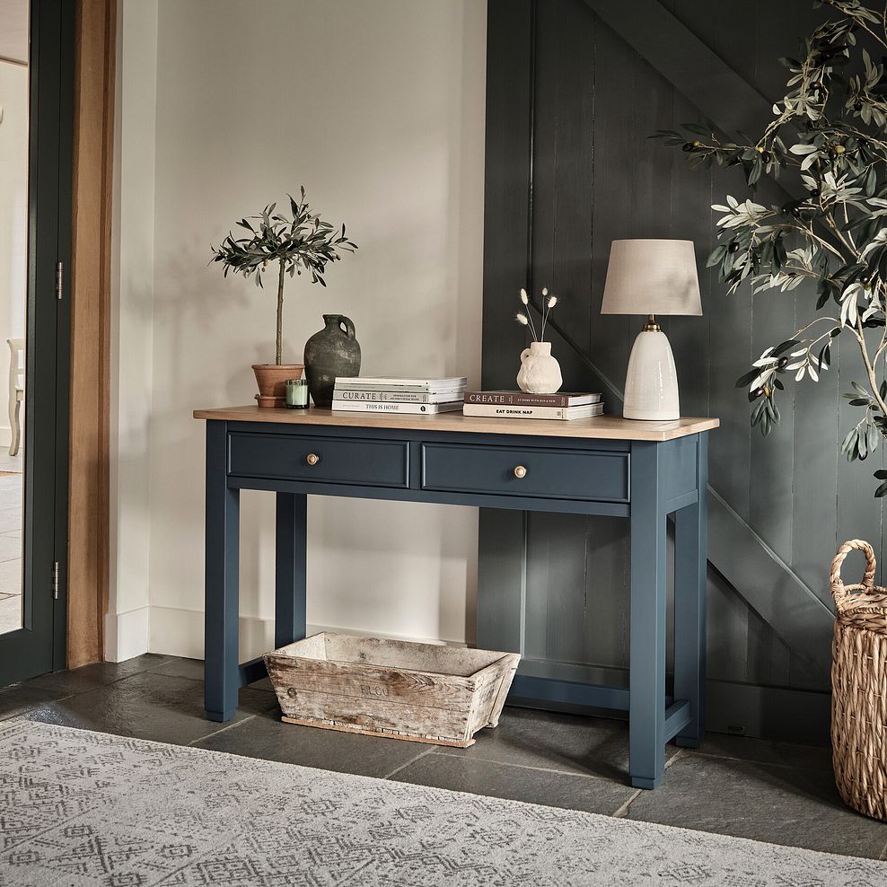 Richmond Smoked Oak Finish and Ink Blue Painted Hardwood Console Table 2