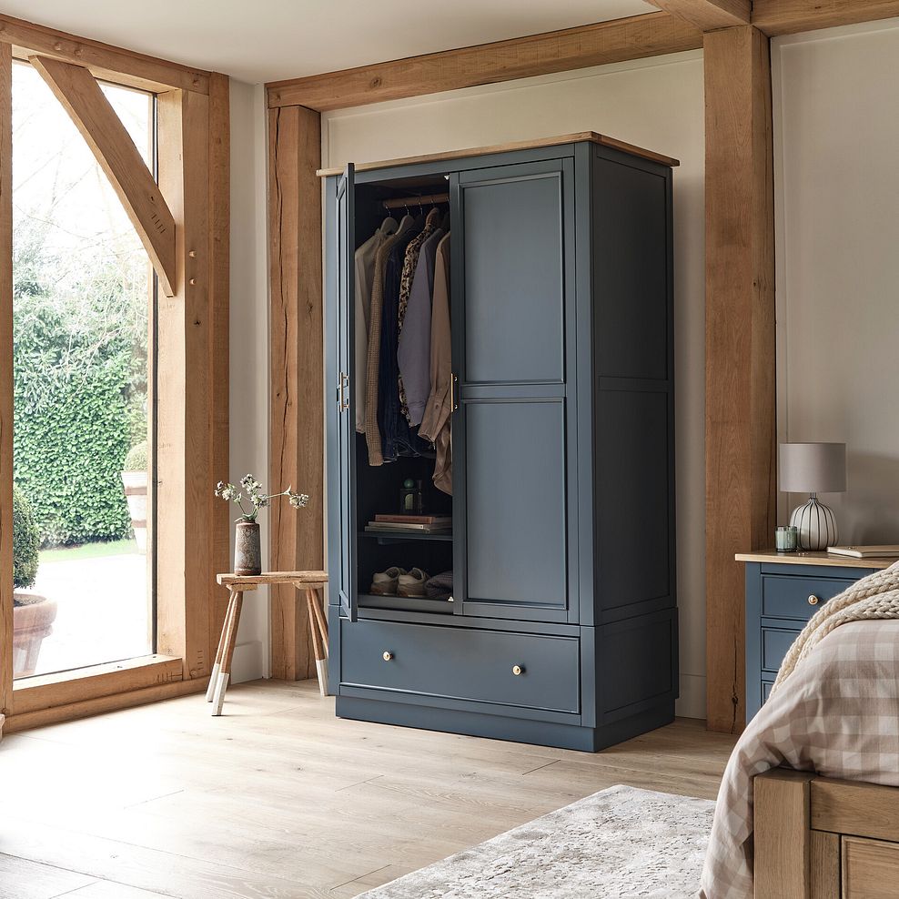 Richmond Smoked Oak Finish and Ink Blue Painted Hardwood Double Wardrobe 3