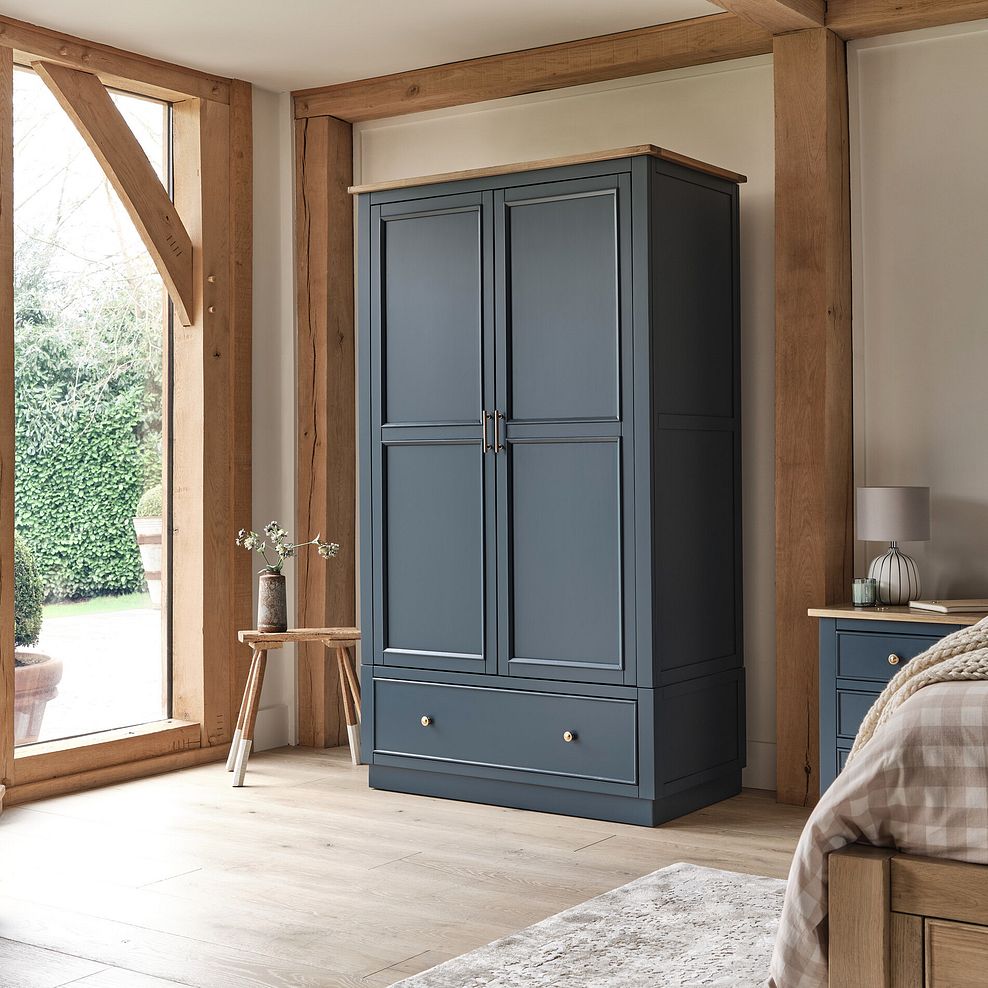 Richmond Smoked Oak Finish and Ink Blue Painted Hardwood Double Wardrobe 2