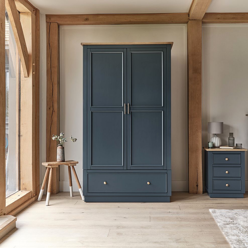 Richmond Smoked Oak Finish and Ink Blue Painted Hardwood Double Wardrobe 1
