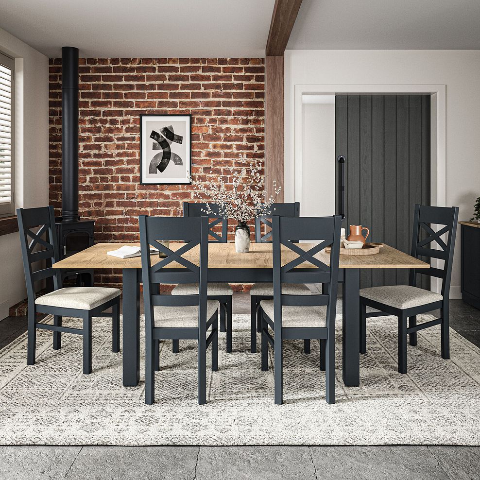 Richmond Smoked Oak Finish and Ink Blue Painted Hardwood Extending Dining Table 170-220cm 4