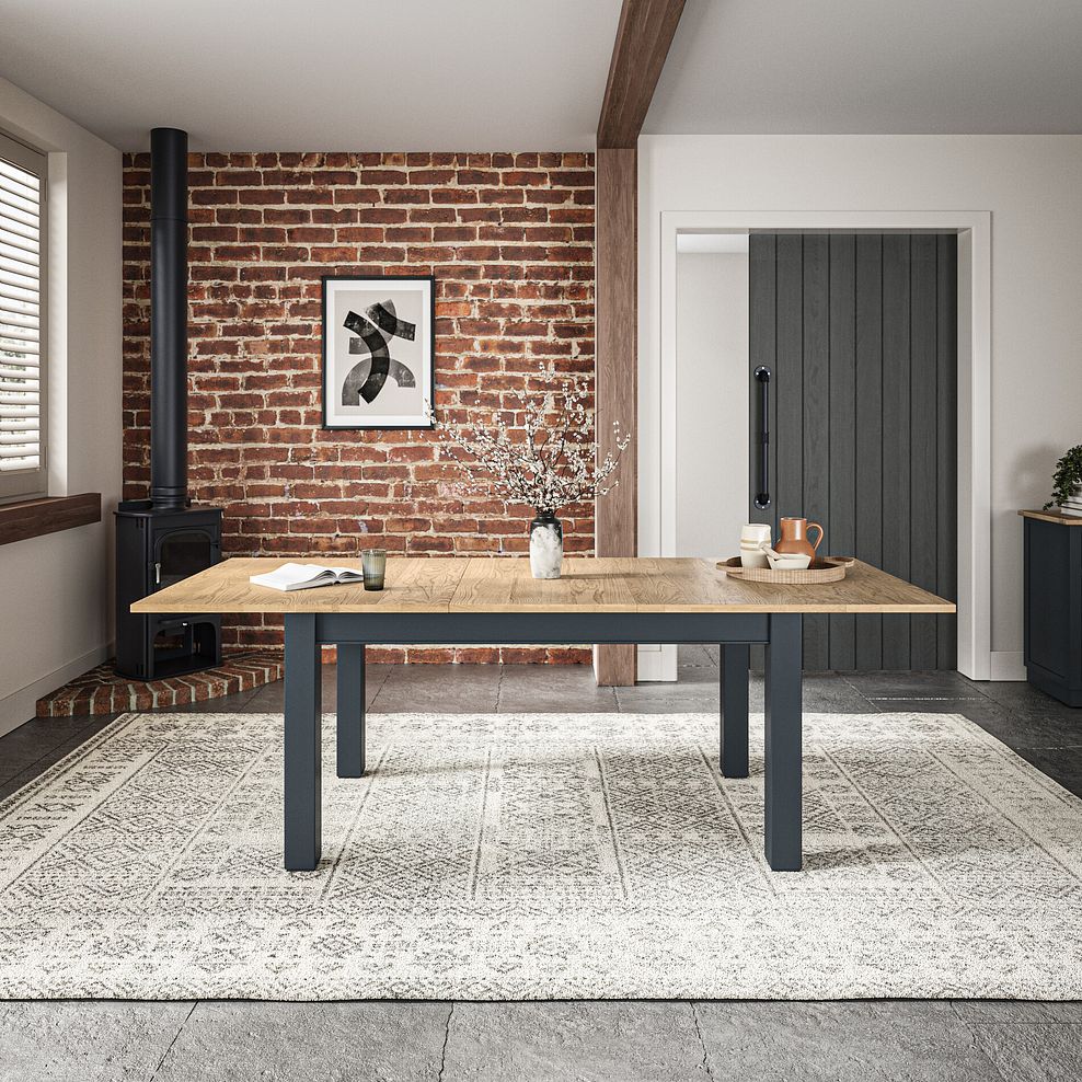 Richmond Smoked Oak Finish and Ink Blue Painted Hardwood Extending Dining Table 170-220cm 1