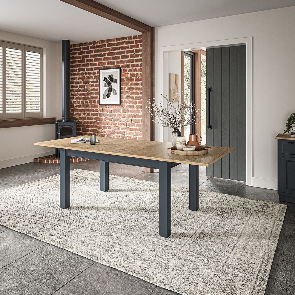 Richmond Smoked Oak Finish and Ink Blue Painted Hardwood Extending Dining Table 170-220cm 2