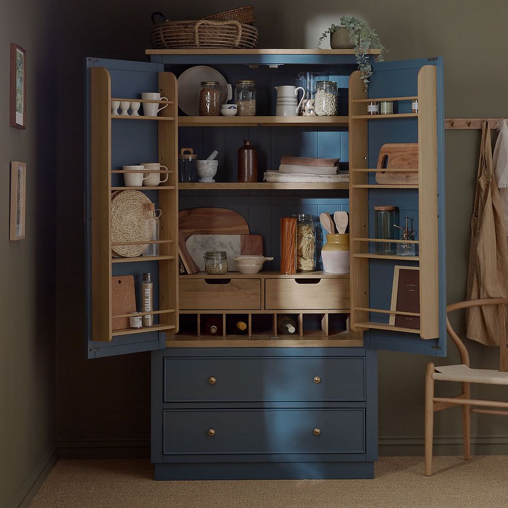 Richmond Smoked Oak Finish and Ink Blue Painted Hardwood Large Larder 1