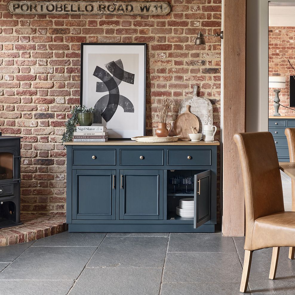Richmond Smoked Oak Finish and Ink Blue Painted Hardwood Large Sideboard 2