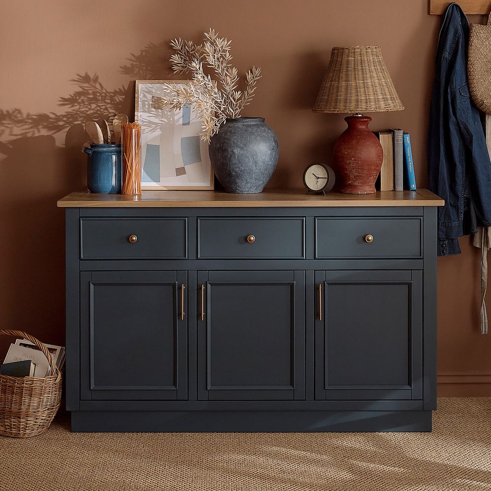 Richmond Smoked Oak Finish and Ink Blue Painted Hardwood Large Sideboard 1