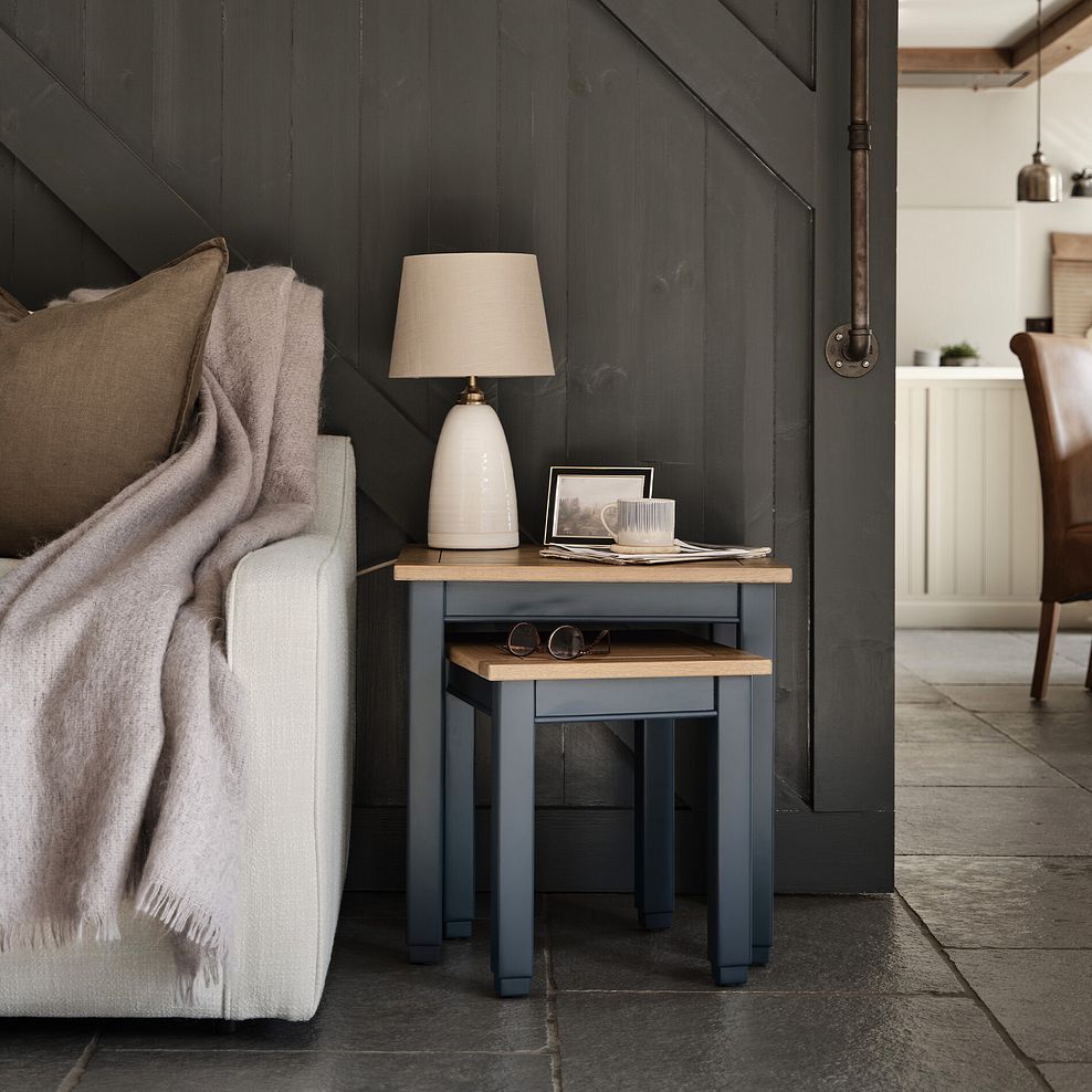 Richmond Smoked Oak Finish and Ink Blue Painted Hardwood Nest of Tables 2