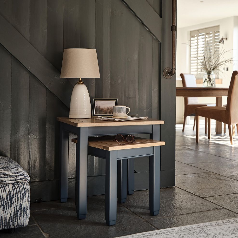 Richmond Smoked Oak Finish and Ink Blue Painted Hardwood Nest of Tables 1