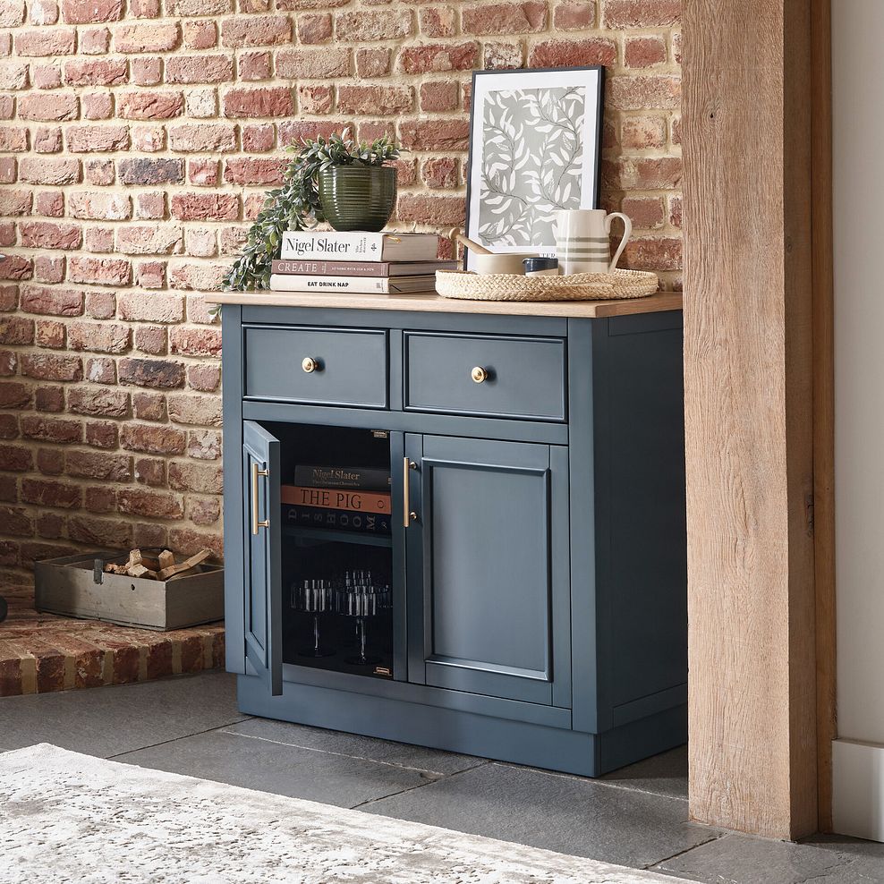 Richmond Smoked Oak Finish and Ink Blue Painted Hardwood Small Sideboard 4