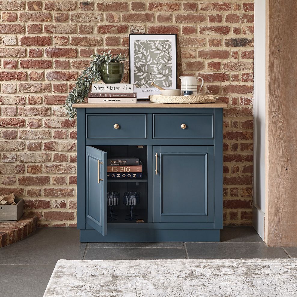 Richmond Smoked Oak Finish and Ink Blue Painted Hardwood Small Sideboard 2
