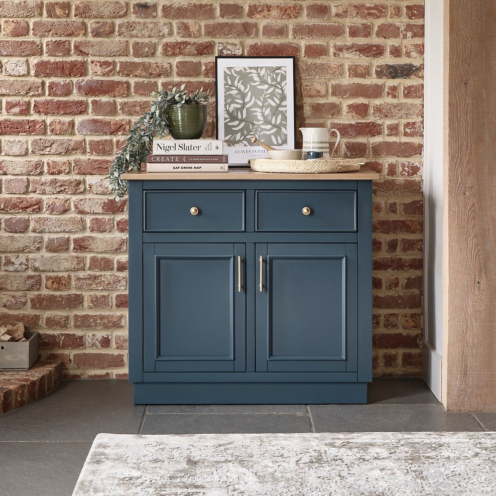 Richmond Smoked Oak Finish and Ink Blue Painted Hardwood Small Sideboard 1