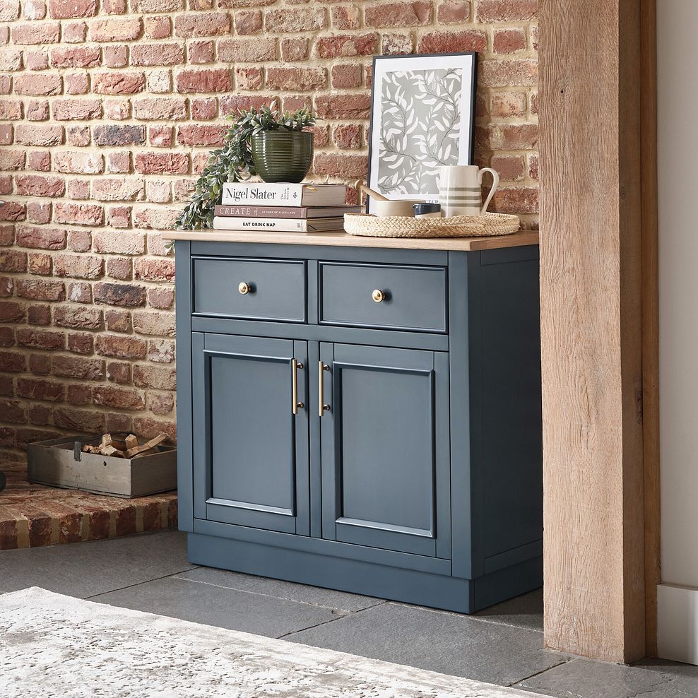 Richmond Smoked Oak Finish and Ink Blue Painted Hardwood Small Sideboard 3