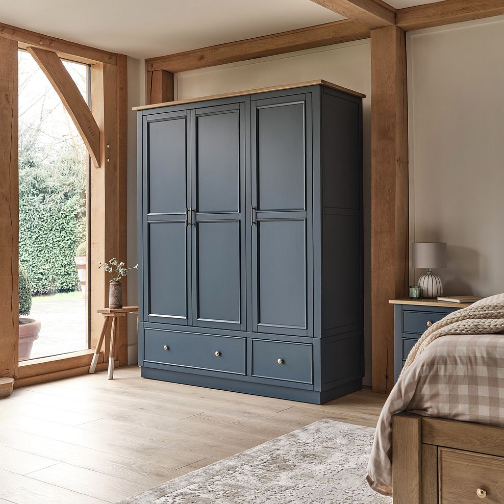 Richmond Smoked Oak Finish and Ink Blue Painted Hardwood Triple Wardrobe 4