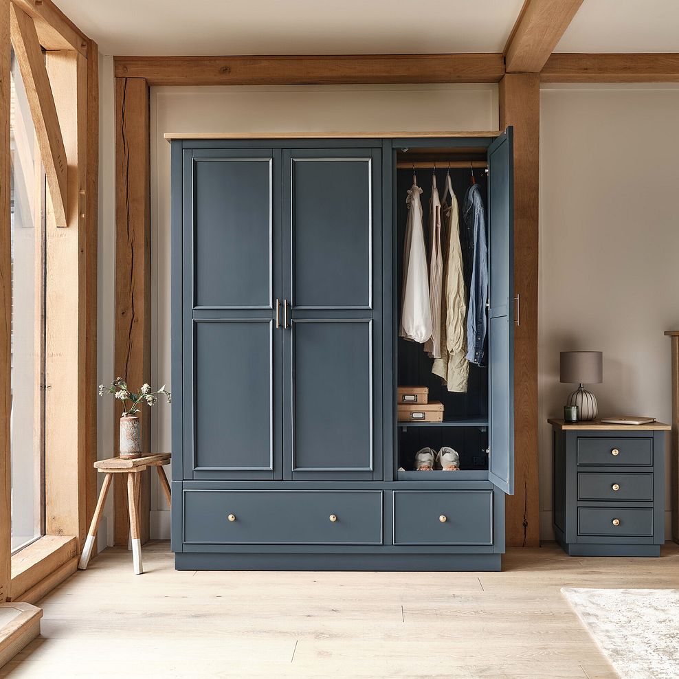 Richmond Smoked Oak Finish and Ink Blue Painted Hardwood Triple Wardrobe 3